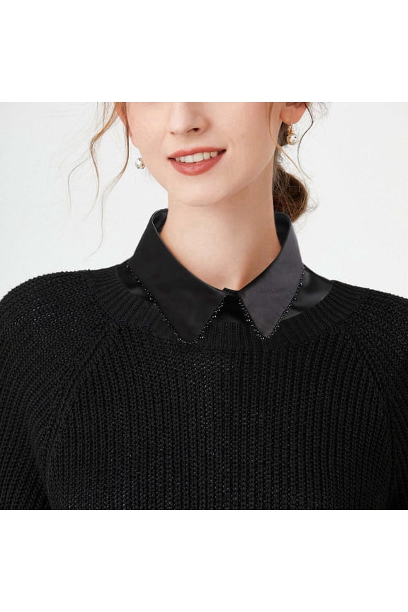 Women's Collar with Pearl Trim Lace Decorated Layering False Under Shirt for Spring and Autumn Bib Top Shirts Women Long Tie Shirt Women Colla Half Shirts Women Button up Shirt Insert Dickey