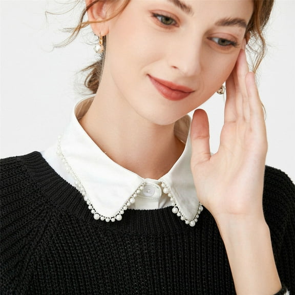 Women's Collar With Pearl Trim Lace Decorated Layering False Under Shirt For Spring And Autumn Women Button Shirt Fitted Detachable Button up Button down Skirt Girls Dickey Women Choker Blouse Button