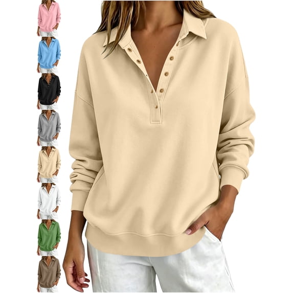 Women's Collar Sweatshirt Oversized Long Sleeve Button Down Casual Fall Outfits Tops