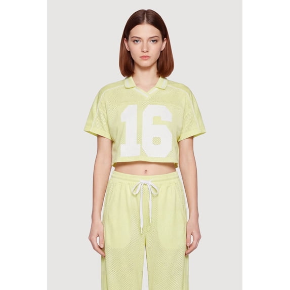 Women's Collared 16 Graphic Cropped Mesh Jersey