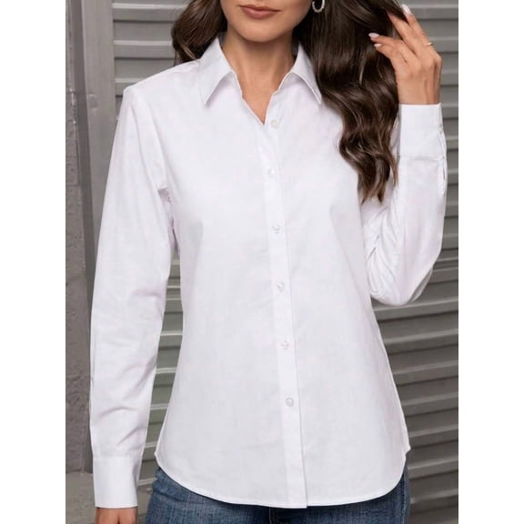 Women's Collared Button-Down Long Sleeve Shirt for Work Office Commute Everyday Chic