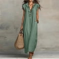 thumbnail image 1 of Women's Collared Button Down Maxi Shirt Dress, Long Sleeve Split Hem Solid Color Casual Long Dress for Spring Summer Daily Vacation Wear 11-Light Green S, 1 of 5