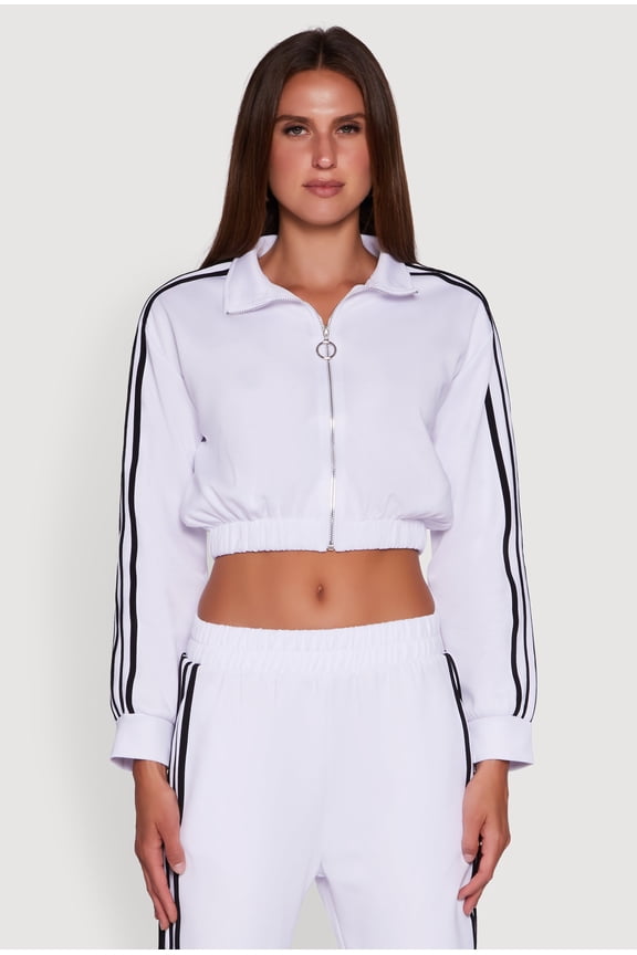 Women's Collared Contrast Trim Zip Front Track Jacket