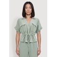 thumbnail image 1 of Women's Collared Drawstring Waist Button Front Shirt, 1 of 4