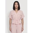 thumbnail image 1 of Women's Collared Drawstring Waist Button Front Shirt, 1 of 4