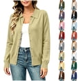 thumbnail image 1 of Women's Collared Long Sleeve Button Front Knit Cardigan Sweater, Lightweight Layering Jacket,Army Green,Women's Plus Size L, 1 of 7