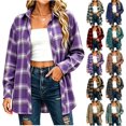 thumbnail image 1 of Women's Collared Loose Long Sleeve Plaid Shirt,Oversized Casual Button Down Shacket Jacket,Purple,Women's Plus Size XXL, 1 of 6