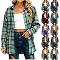 thumbnail image 1 of Women's Collared Loose Long Sleeve Plaid Shirt,Oversized Casual Button Down Shacket Jacket,Sky Blue,Women's Plus Size XL, 1 of 7