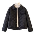 thumbnail image 1 of Women's Collared Puffer Jackets Casual Quilted Button Down Jacket Full Zip Lightweight Outwear Coat with Multi Pockets (L, Black), 1 of 6