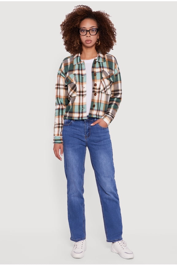 Women's Collared Sherpa Lined Plaid Shacket