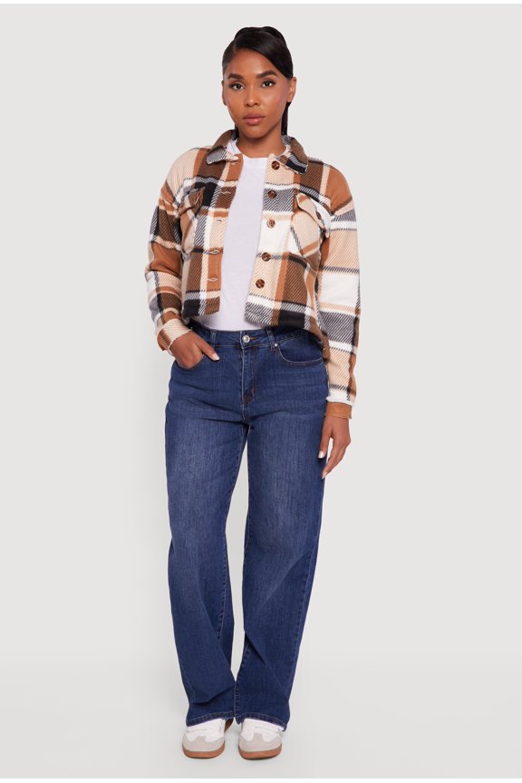 Women's Collared Sherpa Lined Plaid Shacket
