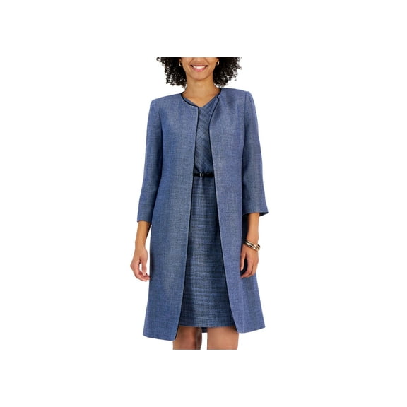 Women's Collarless 3/4-Sleeve Tweed Topper Jacket California Sky/Black 4