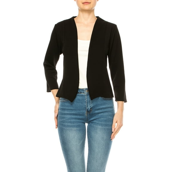 Women's Collarless Blazer Open Front Sleek 3/4 Sleeves Cardigan