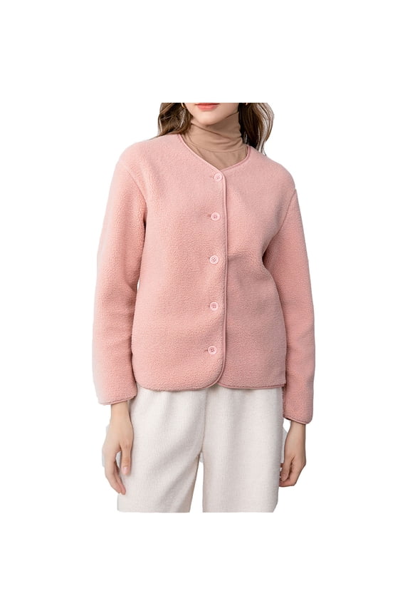 Women's Collarless Fuzzy Cardigan Button Down Fitted Silhouette Hooded Long Sleeve Chunky Kned Long Sleeve Chunky Knit Winter Warm Cocoon Layer