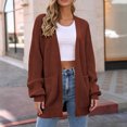 thumbnail image 1 of Women's Collarless Knit Cardigan Open Front Long Sleeve Lightweight Casual Plus Size Top, 1 of 5