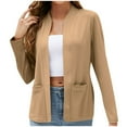 thumbnail image 1 of Women's Collarless Long Sleeve Button Collarless Open Front Cardigan Jackets Fully Lined Elegant Fitted Fashion Casual Work Jacket Suit, 1 of 3