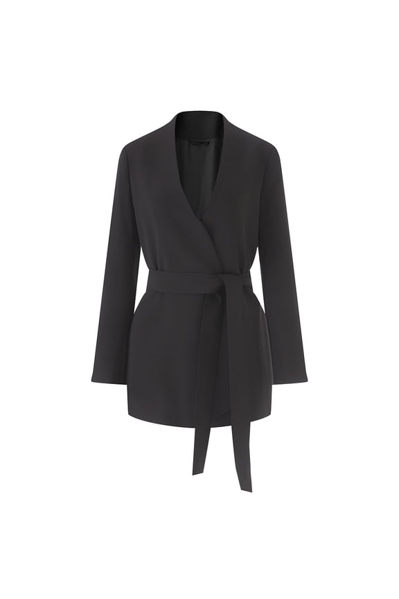 Women’s Collarless Oversized Blazer – Tie-Waist V-Neck Jacket for Autumn