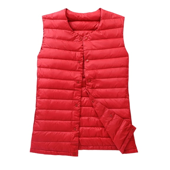 Women's Collarless Quilted Puffer Vest - Lightweight Down-Filled Sleeveless Waistcoat, Minimalist Casual Outerwear with Side Pockets