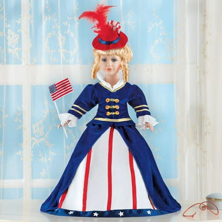 Women's Collectible Victorian Porcelain Doll Patriotic Decoration, Antique Vintage Replica, 16"H