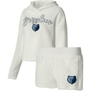 Women's College Concepts Cream Memphis Grizzlies Fluffy Long Sleeve Hoodie T-Shirt & Shorts Sleep Set