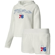 Women's College Concepts Cream Philadelphia 76ers Fluffy Long Sleeve Hoodie T-Shirt & Shorts Sleep Set