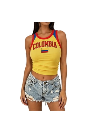 Women's Colombia Y2k Ribbed Crop Tank Top, Baby Tee Sleeveless Slim Fit Camisole Casual Summer Streetwear Vest