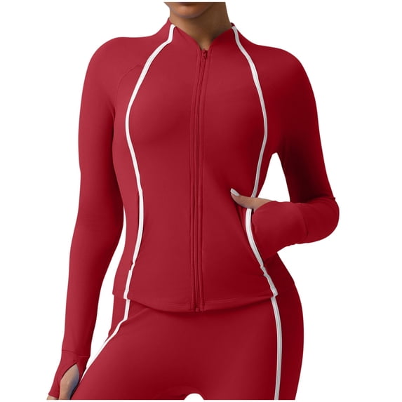 Women's Color Block Athletic Jackets Slim Fitted Raglan Long Sleeve Outdoor Workout Casual Zip Up Yoga Shirts