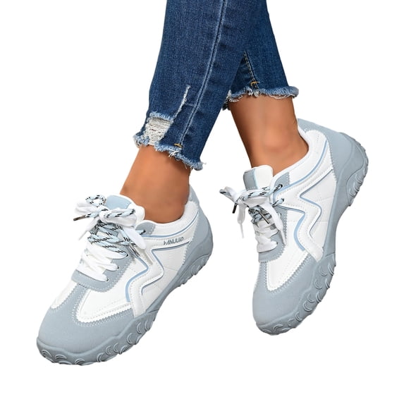 Women's Color Block Athletic Sneakers, Lace Up Non-Slip Rugged Sole Hiking Walking Shoes, Wide Width Available