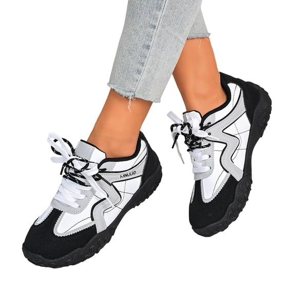 Women's Color Block Athletic Sneakers, Lace Up Non-Slip Rugged Sole Hiking Walking Shoes, Wide Width Available