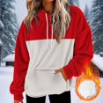 thumbnail image 1 of Women's Color Block Brushed Fleece Hoodie, Drawstring Hood Pullover, Soft Plush Sweatshirt, Casual Loungewear Top, Winter Comfort Wear, Cozy Pocket Hoodie Beige L, 1 of 5