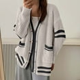 thumbnail image 1 of Women's Color Block Button down Knit Cardigan Fall Clothes Loose Casual V Neck Sweater Coat with Pocket New Khaki M, 1 of 5