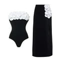 thumbnail image 1 of Women's Color Block Classic Swimsuit with High Cut and Cover Up Long Skirt Polyester Available in S XL, 1 of 5