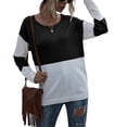 thumbnail image 1 of Color Blocked Sweater Crewneck Loose Sweaters Pullover Long Sleeve Casual Stitching Knit Pullover for Women Black S Rawiri, 1 of 8