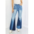 thumbnail image 1 of Women's Color Block Flare Jeans Medium Wash, 1 of 5