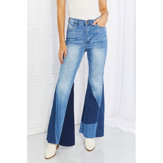 Women's Color Block Flare Jeans Medium Wash