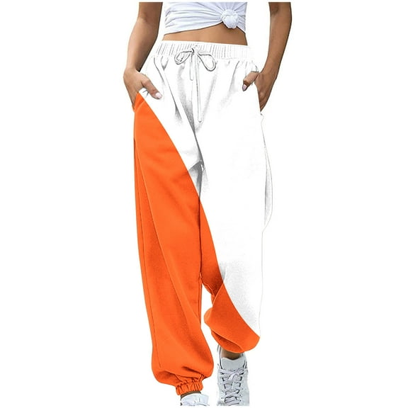 Women's Color Block Floral Printed Loose Lounge Capri Pants Elastic Waist Drawstring Wide Leg Pants With Pockets