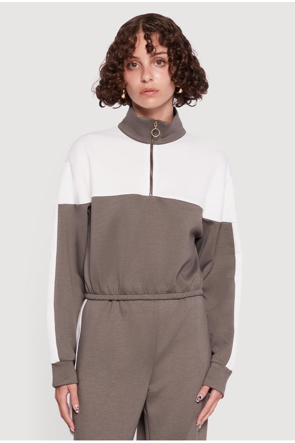 Women's Color Block Half Zip Mock Neck Sweatshirt