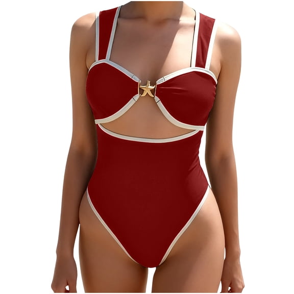 Women's Color Block High Waisted Bikini Set Two Piece Swimsuit Sexy Push Up Padded Top Adjustable Drawstring Alluring Summer Beachwear