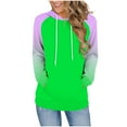 thumbnail image 1 of Women's Color Block Hoodies Gradient Raglan Long Sleeve Sweatshirts Loose Drawstring Hood Long Tops with Kangaroo Pocket (S, Green), 1 of 5