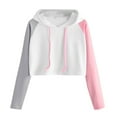 thumbnail image 1 of Women's Color Block Hoodies Long Sleeve Oversized Crop Hooded Sweatshirts Drawstring Loose Fashion Y2K Pullover Tops, 1 of 4