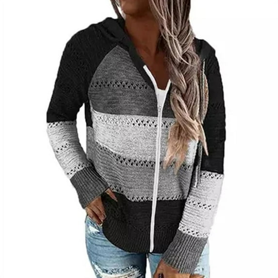 Women's Color Block Hoodies Tunics Casual Hollow Out Long Sleeve Tops Jacket
