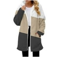 thumbnail image 1 of Women's Color Block Jacket Trendy Full Zip Loose Long Thermal Warm Fleece Hoodies Causal Long Sleeve Hooded Outfits (L, Khaki), 1 of 3