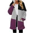 thumbnail image 1 of Women's Color Block Jacket Trendy Full Zip Loose Long Thermal Warm Fleece Hoodies Causal Long Sleeve Hooded Outfits (L, Purple), 1 of 5