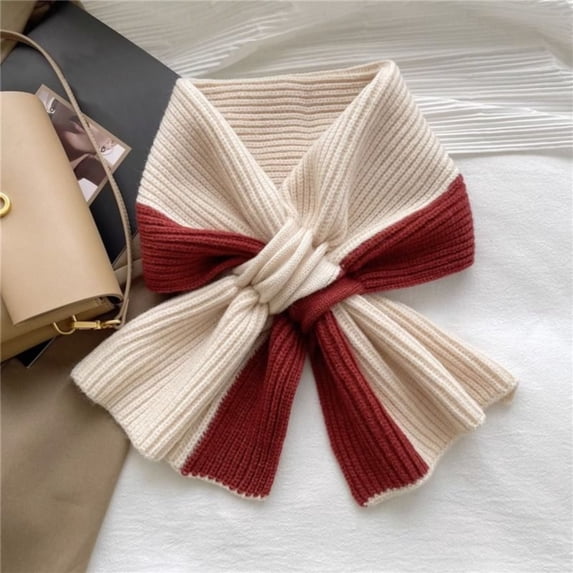 Women's Color Block Knit Scarf, Soft Winter Scarf, Warm Windproof Neck Wrap for Cold Weather, Versatile Fashion Scarf for Daily Wear, Outdoor Activities and Holiday Gifts-Red