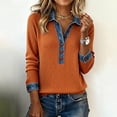 thumbnail image 1 of Women's Color Block Lapel Knit Top, Contrast Panel Patchwork Blouse, Fashionable Collar Pullover, Comfortable Stretch Shirt, Casual Daily Wear Tunic Orange L, 1 of 6