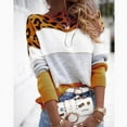 thumbnail image 1 of Women's Color Block Leopard Print Crew Neck Sweater Long Sleeve Crew Neck Pullover Knitted Sweater, 1 of 4