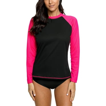 Women's Color Block Long Sleeve Rash Guard Swimwear UPF 50+ Swim Shirt Surfing Tops