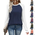 thumbnail image 1 of Women's Color Block Long Sleeve T-Shirt Tops Blouses Casual Wear Crewneck Loose Fit Lightweight Soft Basic Tee for Business Office Travel Streetwear Fashion Essential Gift for Women, 1 of 9