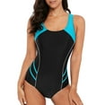 thumbnail image 1 of Women's Color Block One-Piece Swimsuit Racerback Slim Unitard Athletic Swimwear, 1 of 5