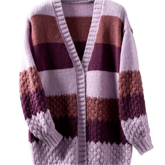 Women's Color Block Open Front Cardigan, Womens Fall Sweaters, Long Sleeve Casual Knit Layering Sweater